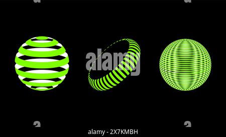 Modèles filaires 3D d'objets ligne de réseau. Formes géométriques atmosphère future. Design rétro futuriste pour élément technologique ou scientifique. Chiffres de couleurs vives. Illustration vectorielle. Illustration de Vecteur