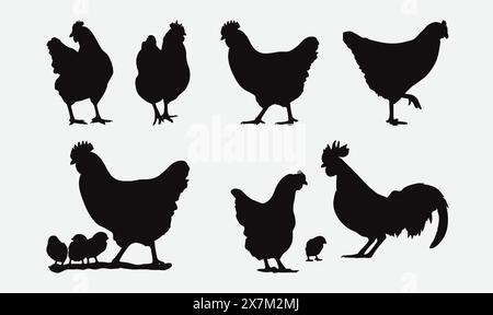 Collection complète de vecteurs Silhouette de poules pour les projets de ferme et de design rustique Illustration de Vecteur