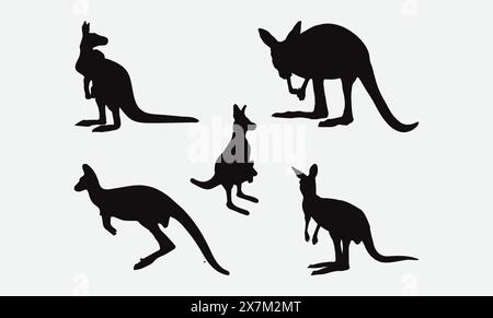 Kangourous Silhouette Vector Set dans diverses poses parfaites pour les projets Wildlife Design Illustration de Vecteur