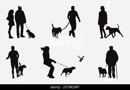 Homme et chiens Silhouette Vector Collection pour les amoureux des animaux et les amateurs d'art animal Illustration de Vecteur