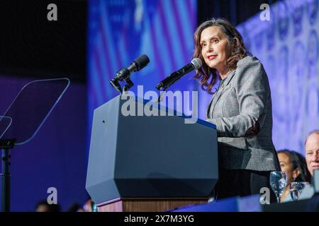 Detroit, États-Unis. 19 mai 2024. Le gouverneur du Michigan, Gretchen Whitmer, prend la parole lors du dîner annuel du Fonds Fight for Freedom de la NAACP à Detroit, Michée, le 19 mai 2024. (Photo de Andrew Roth/Sipa USA) crédit : Sipa USA/Alamy Live News Banque D'Images