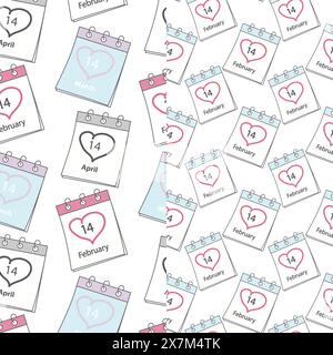 Pages de calendrier motifs transparents avec la Saint-Valentin, la date des blancs et des Noirs. Jeu de 2. Texture. Toile de fond. Isoler. EPS. Vecteur pour papier peint, emballage ou web, affiches, bannière, étiquette ou étiquette de prix Illustration de Vecteur
