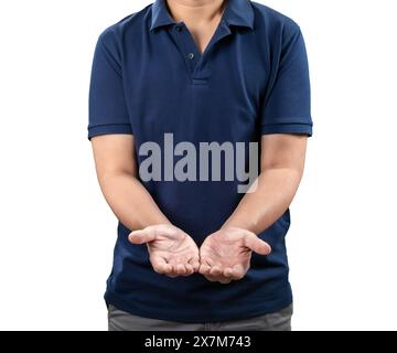 Ingénieur ou ouvrier étendre la main vide isolé sur blanc Banque D'Images
