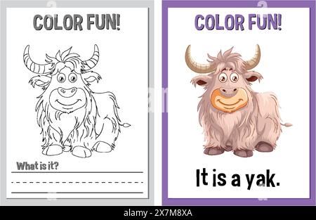 Pages de livre de coloriage mettant en vedette un yak de dessin animé Illustration de Vecteur