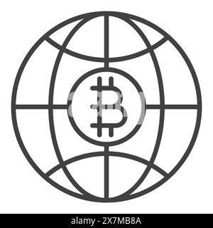 Bitcoin Inside Earth vecteur Globe avec icône ou symbole de contour de concept de crypto-monnaie Illustration de Vecteur