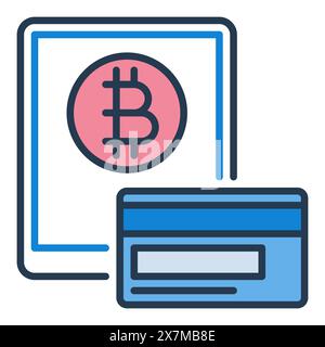 Tablette et carte de crédit - vecteur Bitcoin Exchange Cryptocurrency concept icône ou signe coloré Illustration de Vecteur