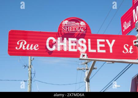 Panneaux Chesley et main Street au centre-ville de Shediac, Nouveau-Brunswick, Canada Banque D'Images