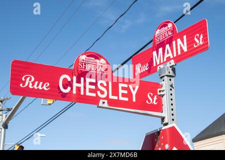 Panneaux Chesley et main Street au centre-ville de Shediac, Nouveau-Brunswick, Canada Banque D'Images