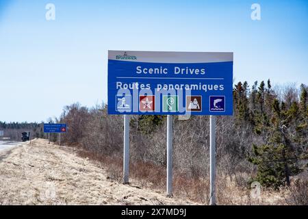 Panneau Scenic Drives à Cape Jourimain, Nouveau-Brunswick, Canada Banque D'Images