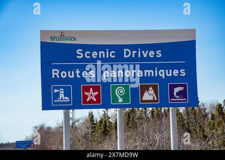 Panneau Scenic Drives à Cape Jourimain, Nouveau-Brunswick, Canada Banque D'Images