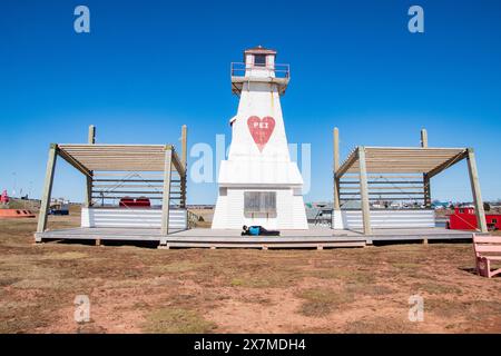 Bienvenue dans la province de l'Île-du-Prince-Édouard panneau sur le phare de Port Borden Front Range à Borden-Carleton, Île-du-Prince-Édouard, Canada Banque D'Images