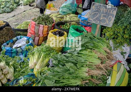 Chimbote, Pérou - 18 avril 2024 : divers légumes à vendre sur le marché public Mercado dos de Mayo (marché du 2 mai) Banque D'Images