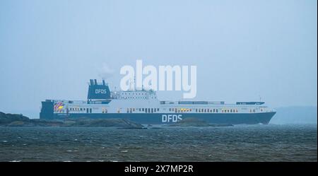 Gothenburg, Suède - février 29 2024 : ferry de fret DFDS Ficaria Seaways quittant le port de Gothenburg Banque D'Images