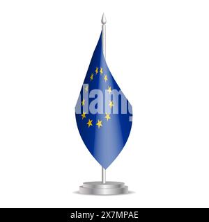 Le drapeau de l'Union européenne est affiché verticalement sur un stand argenté, avec douze étoiles dorées dans un cercle sur un fond bleu, sur fond blanc. Illustration vectorielle Illustration de Vecteur