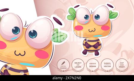 Bee Cartoon personnage. Mignon amimal. Illustration pour enfants Illustration de Vecteur