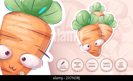 Carotte Cartoon personnage. Légume mignon. Illustration pour enfants Illustration de Vecteur