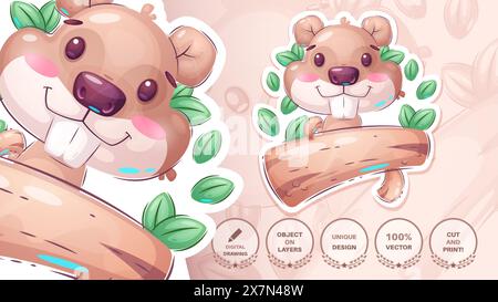 Personnage Beaver Cartoon. Mignon amimal. Illustration pour enfants Illustration de Vecteur