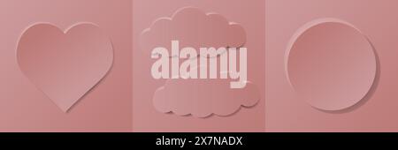 Ensemble de cadre de fond rose de couleur pastel esthétique avec cercle, coeur et nuages dans un design minimaliste Illustration de Vecteur