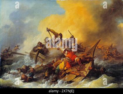 Philip James de Loutherbourg, bataille en mer entre soldats et pirates orientaux, peinture à l'huile sur toile, 1767 Banque D'Images