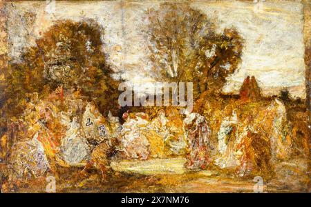 Adolphe Monticelli, dames dans un jardin, peinture à l'huile sur bois, 1870 Banque D'Images