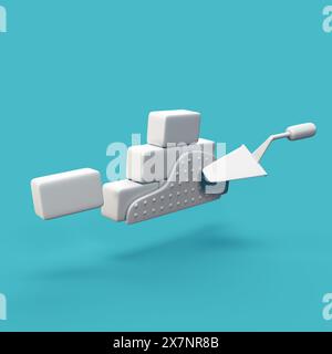Construction de mur de briques - objet d'icône CGI 3d stylisé, pas gen ai Banque D'Images