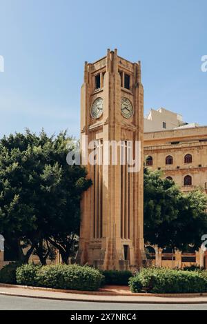 Beyrouth, Liban — 24.04.2023 : Tour de l'horloge Al-Abed (Tour de l'horloge Rolex) dans le quartier central de Beyrouth, centre historique et géographique de Beyrouth Banque D'Images