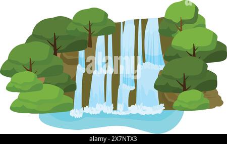 Oasis de cascade de dessin animé dans la scène de la nature Illustration de Vecteur