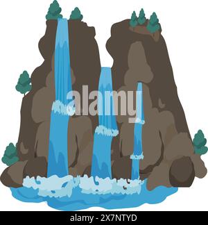 Illustration numérique colorée d'une cascade pittoresque avec une végétation luxuriante Illustration de Vecteur