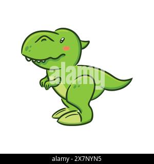 Mignon Tyrannosaurus rex dans le style kawaii asiatique. Dinosaure, lézard, mascotte. Illustration vectorielle drôle de personnage de dessin animé pour autocollants, logo, mascotte, isolat Illustration de Vecteur