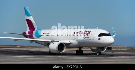 Tenerife, Espagne 4 mai 2024. Eurowings Airbus A320-251N. Image d'un avion d'Eurowings Airlines circulant à Tenerife Banque D'Images