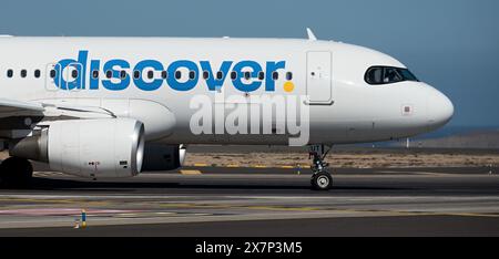 Tenerife, Espagne 4 mai 2024. Découvrez Airbus A320-214. Image d'un avion Discover Airlines circulant à Tenerife Banque D'Images