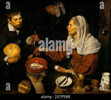 Vieja Friendo huevos (1618, anglais : vieille femme frit des œufs). Galerie nationale d'Écosse, Édimbourg Diego Velázquez - Banque D'Images