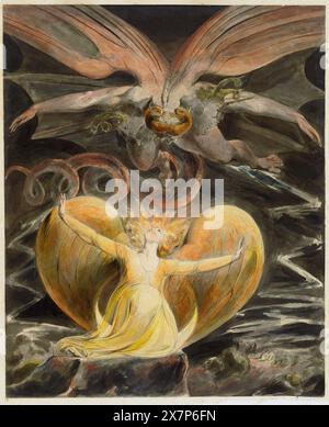 Blake's The Great Red Dragon and the Woman Clothed with Sun (1805) fait partie d'une série d'illustrations de Apocalypse 12. Banque D'Images