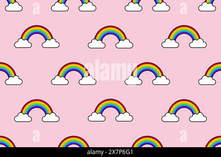 Arc-en-ciel : motif sans couture. Illustration vectorielle. Idéal pour une utilisation dans les textiles, les papiers peints, les emballages cadeaux et les designs numériques. Illustration de Vecteur