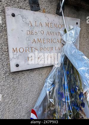 Joinville-le-Pont, France, Paris banlieue, extérieur, scène de rue,, détail, Memorial Sign, soldats américains tués, juin 1944, accident d'avion, Memorial Banque D'Images