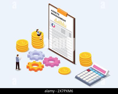 Les gens d'affaires avec la gestion des actifs rapport isométrique Illustration de Vecteur