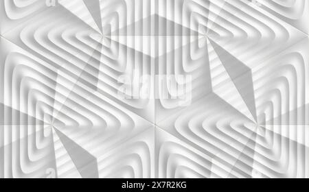 Motif de papier peint sans couture 3D monochromatique avec des formes géométriques qui créent une illusion fascinante de profondeur et de mouvement. Banque D'Images