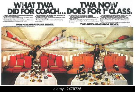 1971 annonce des compagnies aériennes TWA TRANS World Airlines - «...TWA fait pour la 1ère classe » Banque D'Images