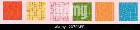 Ensemble de fond en damier psychédélique. Illustrations vectorielles ondulées, style psychédélique à la mode et damier de couleur groovy. Illustration de Vecteur