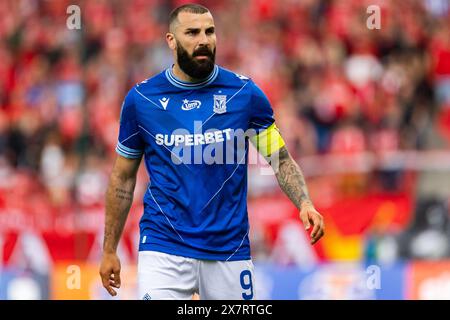 Mikael Ishak de Lech vu en action lors du match de la Ligue polonaise PKO Ekstraklasa entre Widzew Lodz et Lech Poznan au stade municipal de Widzew Lodz. Score final : Widzew Lodz 1:1 Lech Poznan. Banque D'Images