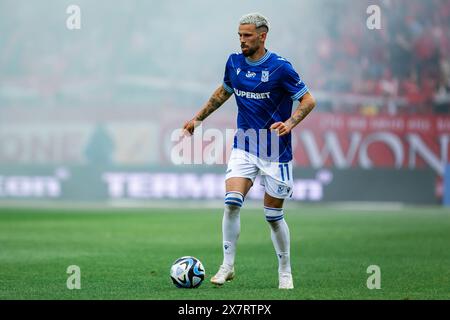 Kristoffer Velde de Lech vu en action lors du match de la Ligue polonaise PKO Ekstraklasa entre Widzew Lodz et Lech Poznan au stade municipal de Widzew Lodz. Score final : Widzew Lodz 1:1 Lech Poznan. Banque D'Images