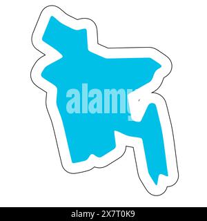 Silhouette de pays du Bangladesh. Carte détaillée élevée. Autocollant vecteur bleu solide avec contour blanc isolé sur fond blanc. Illustration de Vecteur