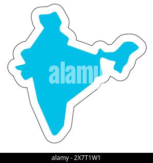 Silhouette de pays de l'Inde. Carte détaillée élevée. Autocollant vecteur bleu solide avec contour blanc isolé sur fond blanc. Illustration de Vecteur