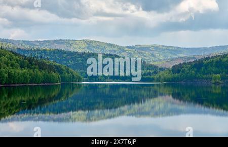 Paysage au barrage d'eau potable de Frauenau dans le parc national de la forêt bavaroise près de Frauenau, Bayerischer Wald, Banque D'Images