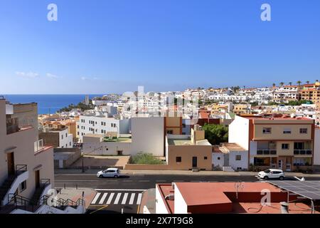 Morro Jable ville, située au sud de l'île de Fuerteventura par l'océan Atlantique d'en haut, Espagne Banque D'Images