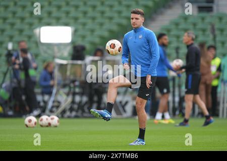 Berat Djimsiti d'Atalanta lors d'une séance d'entraînement à l'Aviva Stadium de Dublin avant la finale de l'UEFA Europa League mercredi. Date de la photo : mardi 21 mai 2024. Banque D'Images