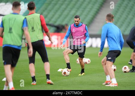 Davide Zappacosta d'Atalanta lors d'une séance d'entraînement à l'Aviva Stadium de Dublin avant la finale de l'UEFA Europa League mercredi. Date de la photo : mardi 21 mai 2024. Banque D'Images