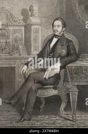 Maximilien II de Bavière (1811-1864). Roi de Bavière (1848-1864). Portrait. Dessin de B. Blanco. Lithographie de J. Donón. Reyes Contemporáneos (Rois contemporains). Volume III publié à Madrid, 1854. Banque D'Images