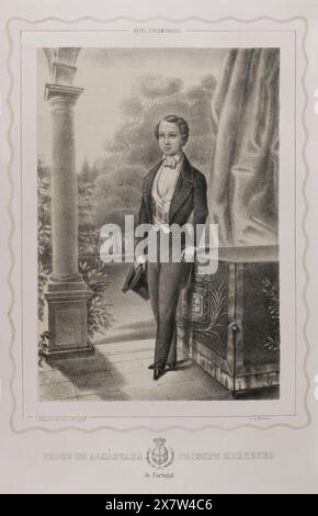 Pedro V du Portugal (1837-1861), soi-disant l'espoir. Roi du Portugal (1853-1861). Portrait en tant que prince héritier du Portugal en 1852. Dessin d'Augusto Belvedere. Lithographie de J.J. Martinez. Reyes Contemporáneos (Rois contemporains). Volume III publié à Madrid, 1854. Banque D'Images