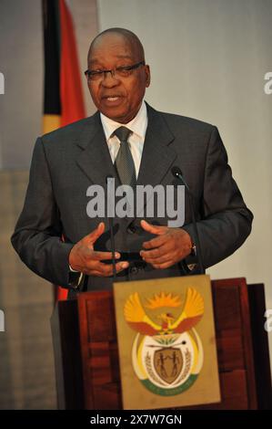 5 mai 2011 - le président Jacob Zuma prononce une conférence de presse au Parlement du Cap. Crédit photo : Eric miller / african.Pictures Banque D'Images